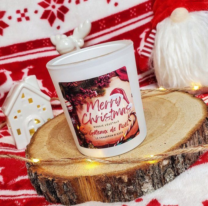 Bougie de Noël mèche bois parfum gâteaux de Noël